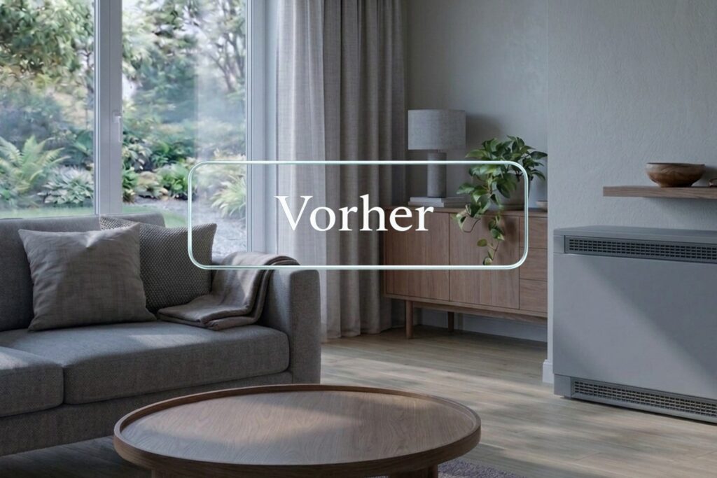 Alte Nachtspeicherheizung im Wohnraum vor dem Austausch